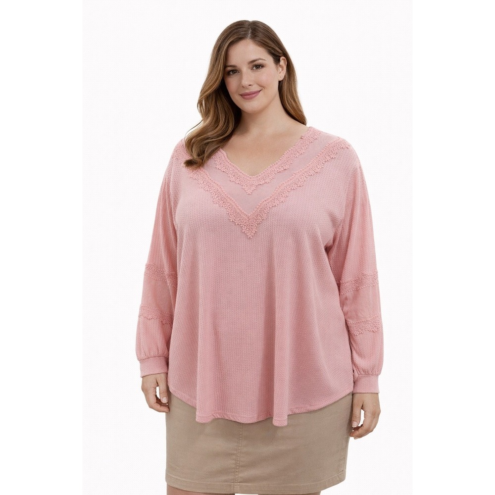 Plus Size Pink Lace Waffle Knit Top Torrid Size 2 2X‎ NWT Long Sleeve